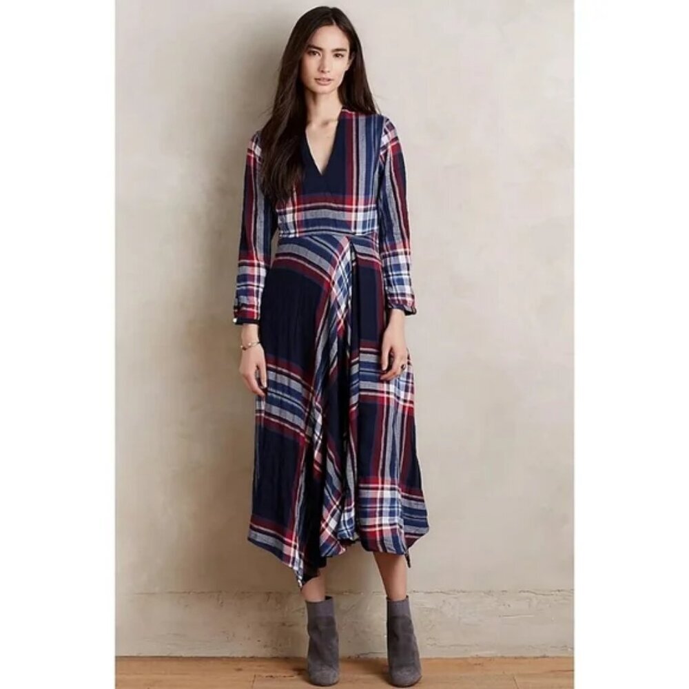 Anthropology Isabella Sinclair Women's Tartan Plaid Maxi Midi Dress Size XS